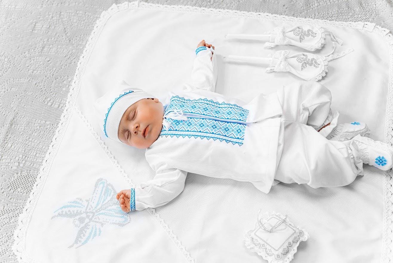Elegant handmade christening set for baby boy baptism