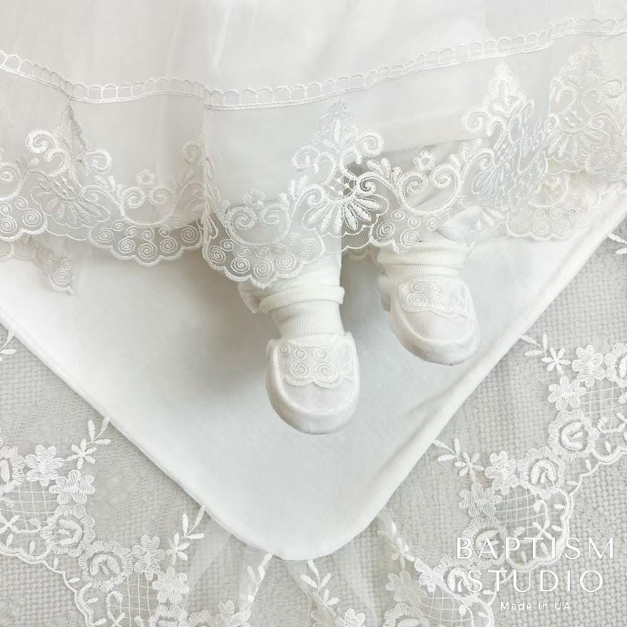 Luxury Light Ivory Christening Set for Baby Girl – Velour Dress, Blanket, Accessories