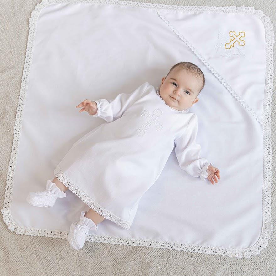 Baby Christening Set with Linen Blanket – Natural Baptism Outfit for Boys & Girls
