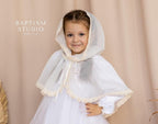 Delicate Girls’ Church Veil – Ivory Tulle Head Covering with Natural Linen Lace