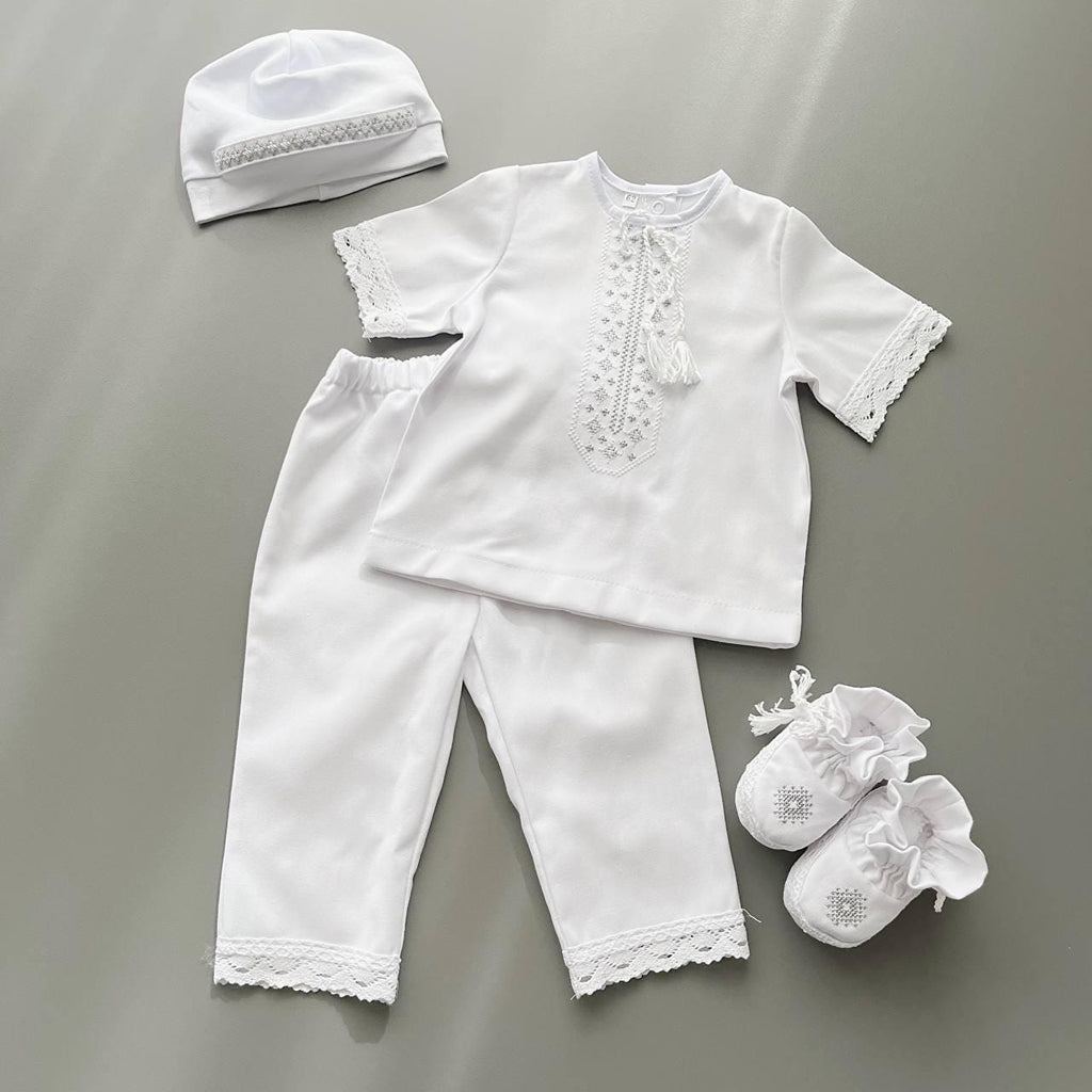 Personalized Linen Christening Set – Custom Embroidered Baptism Outfit & Blanket