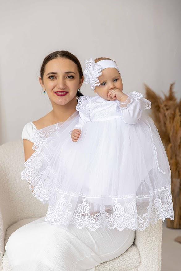 Elegant white christening dress for baby girl – baptism clothing set
