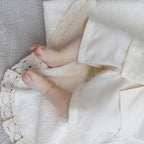 Ivory Linen Baby Baptism Outfit with Hooded Towel | Christening Set with Angel Embroidery