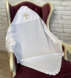 Baptism Blanket with Embroidered Cross | Christening Gift for Baby | Soft Linen Keepsake
