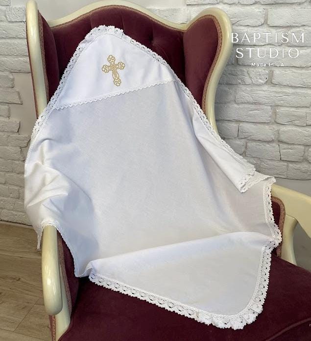 Baptism Blanket with Embroidered Cross | Christening Gift for Baby | Soft Linen Keepsake