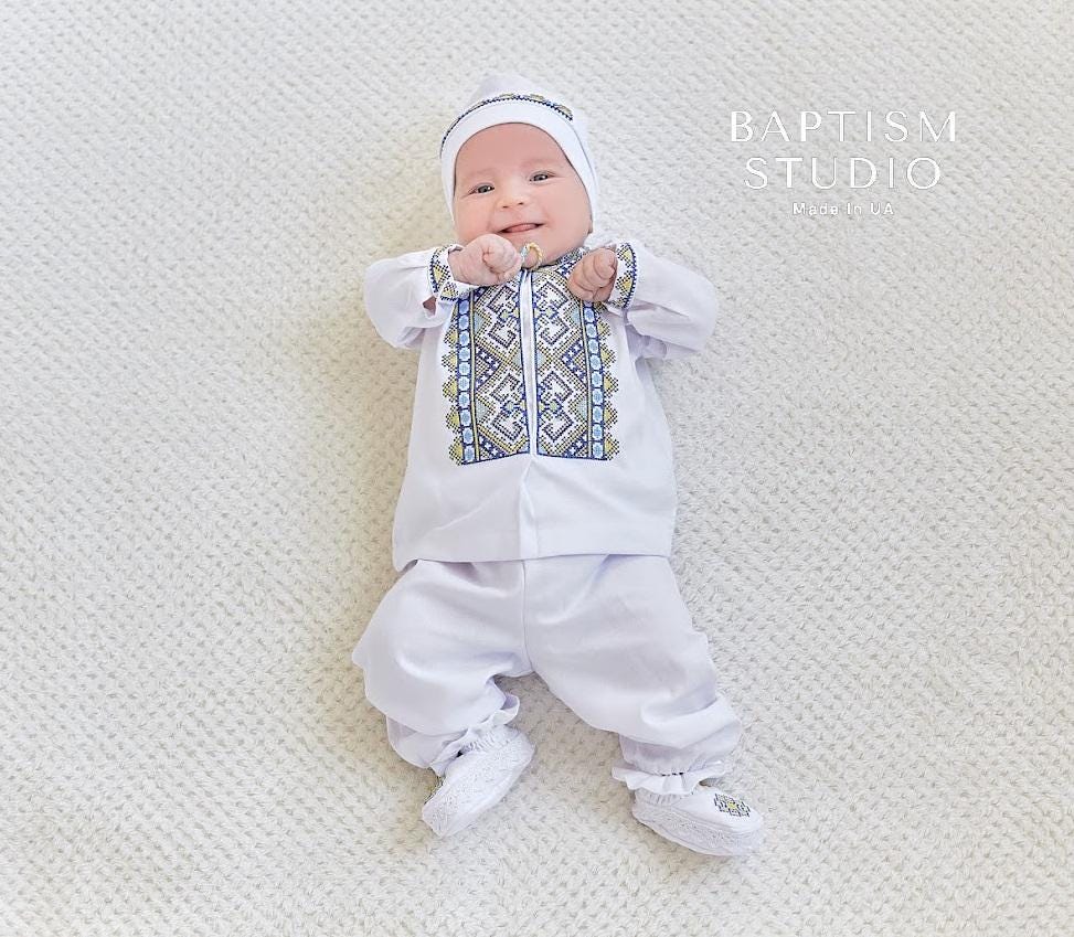 Traditional Baby Outfit Set – Shirt, Pants, Booties & Hat
