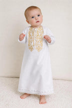 White Linen Baby Boy Baptism Gown – Christening Robe, Infant Blessing Outfit