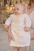 Linen Baptism Gown with Lace – Baby Christening Outfit