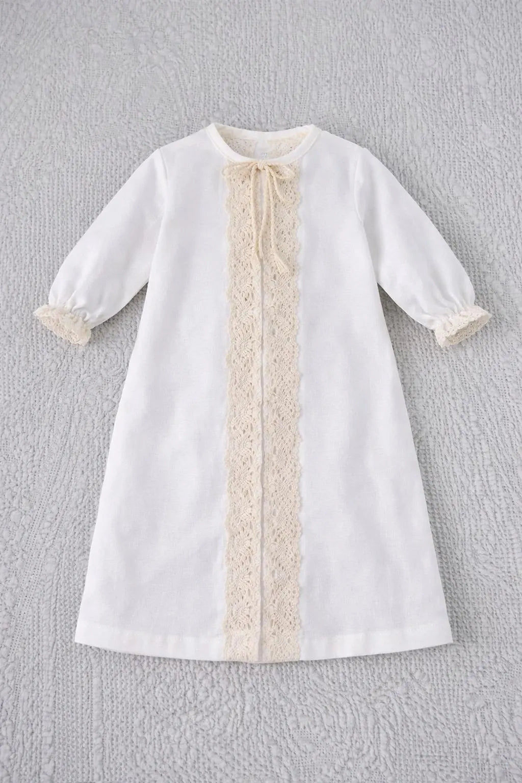 Linen Baptism Gown with Lace – Baby Christening Outfit