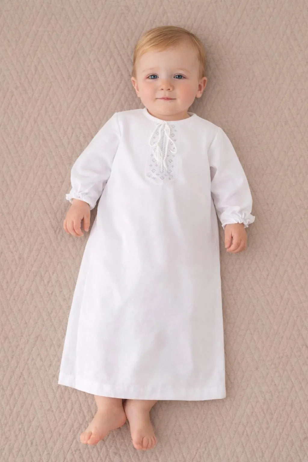 Linen Baptism Shirt with Delicate Embroidery – Baby Christening Outfit