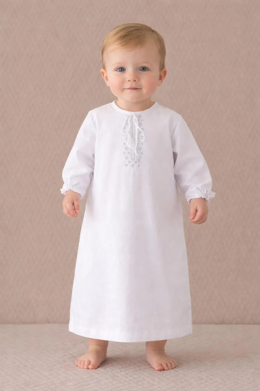Linen Baptism Shirt with Delicate Embroidery – Baby Christening Outfit