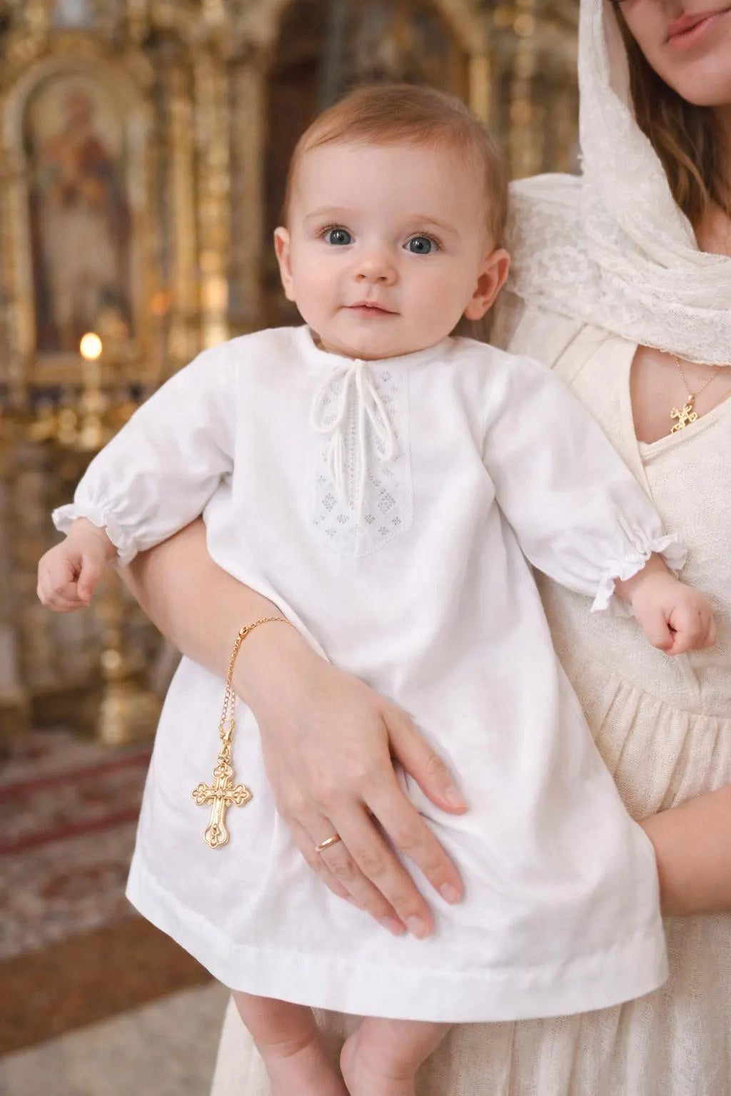 Linen Baptism Shirt with Delicate Embroidery – Baby Christening Outfit