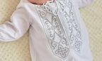 White Linen Baby Boy Baptism Gown – Christening Robe, Infant Blessing Outfit