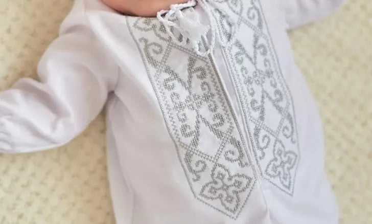 White Linen Baby Boy Baptism Gown – Christening Robe, Infant Blessing Outfit