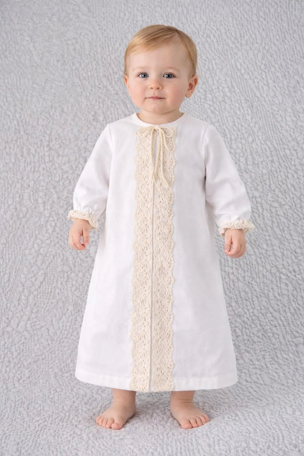 Linen Baptism Gown with Lace – Baby Christening Outfit