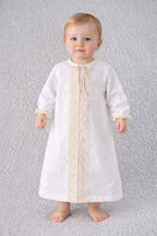Linen Baptism Gown with Lace – Baby Christening Outfit