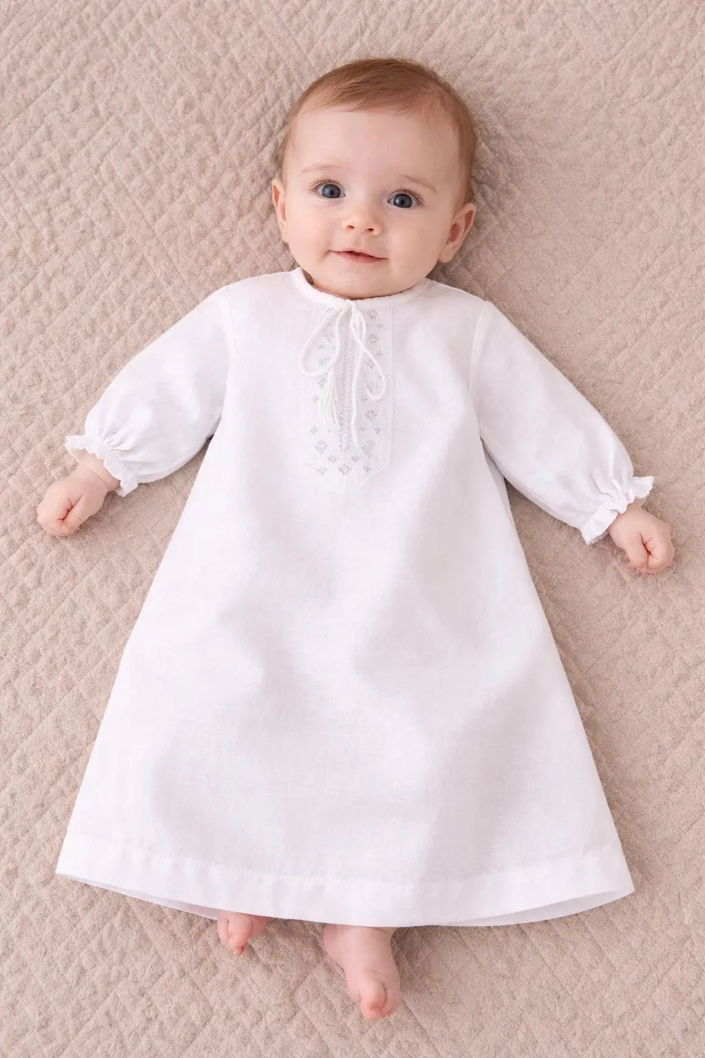 Linen Baptism Shirt with Delicate Embroidery – Baby Christening Outfit