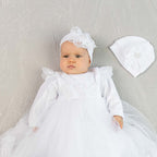 White Baby Baptism Dress Set with Lace | Velour Christening Outfit for Girl