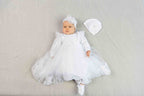 White Baby Baptism Dress Set with Lace | Velour Christening Outfit for Girl
