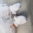 White Baby Baptism Dress Set with Lace | Velour Christening Outfit for Girl