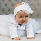 White Baby Baptism Dress Set with Lace | Velour Christening Outfit for Girl