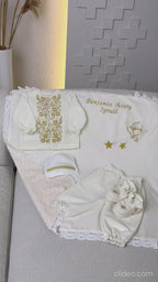 Personalized Linen Baptism Outfit Set with Blanket