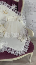 Luxury Personalized Linen Baptism Set for Baby Girl – Christening Dress, Blanket, Lace & Accessories