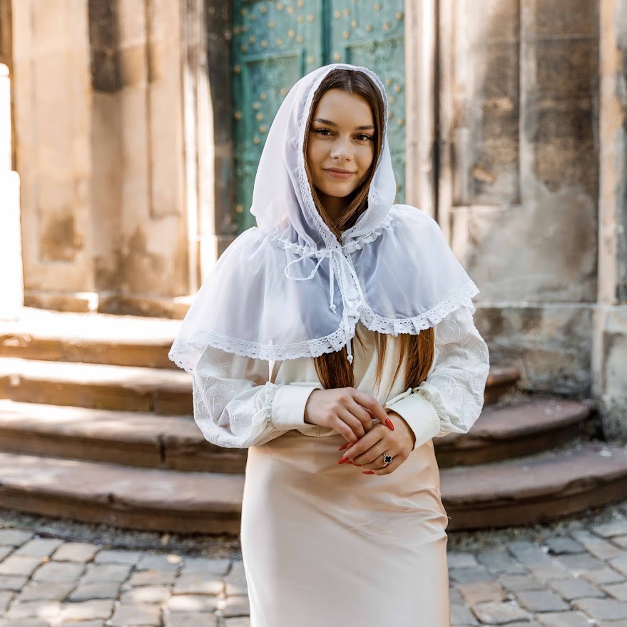 White Baptism Palantine with Lace | Chiffon Head Covering | Ships from USA