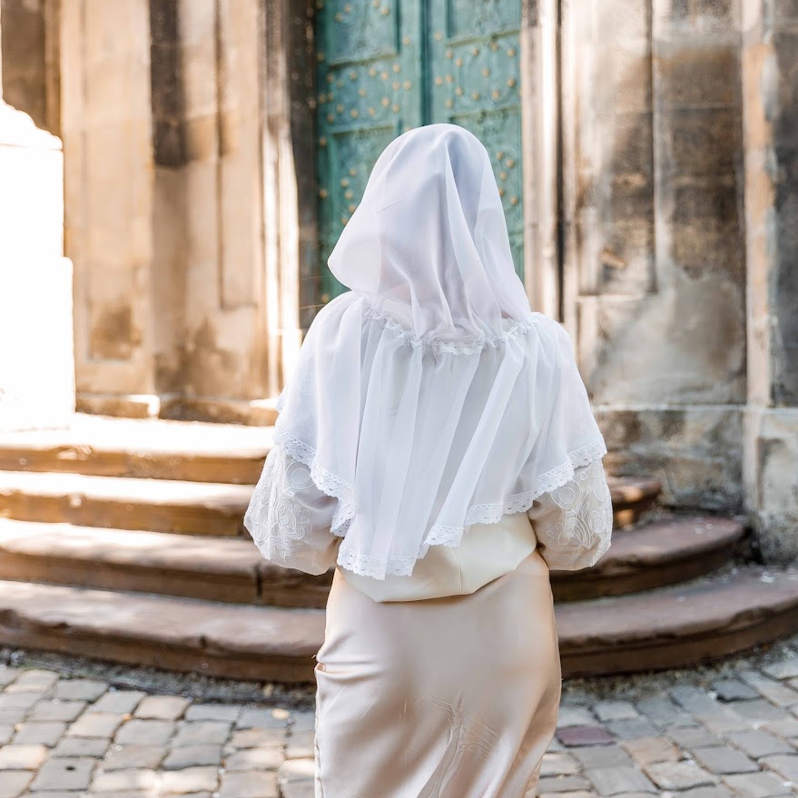 White Baptism Palantine with Lace | Chiffon Head Covering | Ships from USA