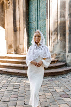 Lace Chapel Veil with Ties | White Mantilla Head Covering for Church