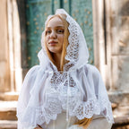 Lace Chapel Veil with Ties | White Mantilla Head Covering for Church