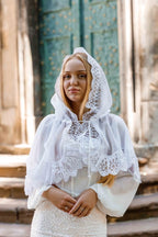 Lace Chapel Veil with Ties | White Mantilla Head Covering for Church