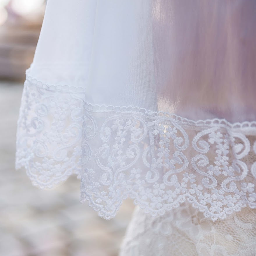 Lace Chapel Veil with Ties | White Mantilla Head Covering for Church
